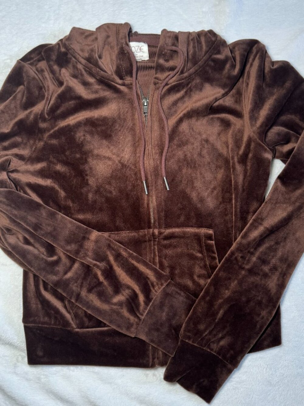 Brown Velvet Velour Zip Up Jacket